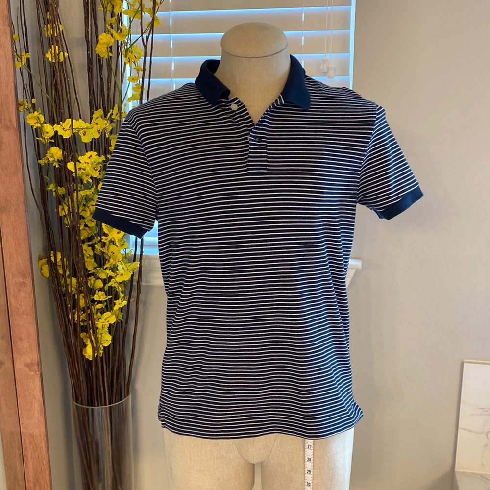 J Crew Flex Pique Polo Navy Striped - Small